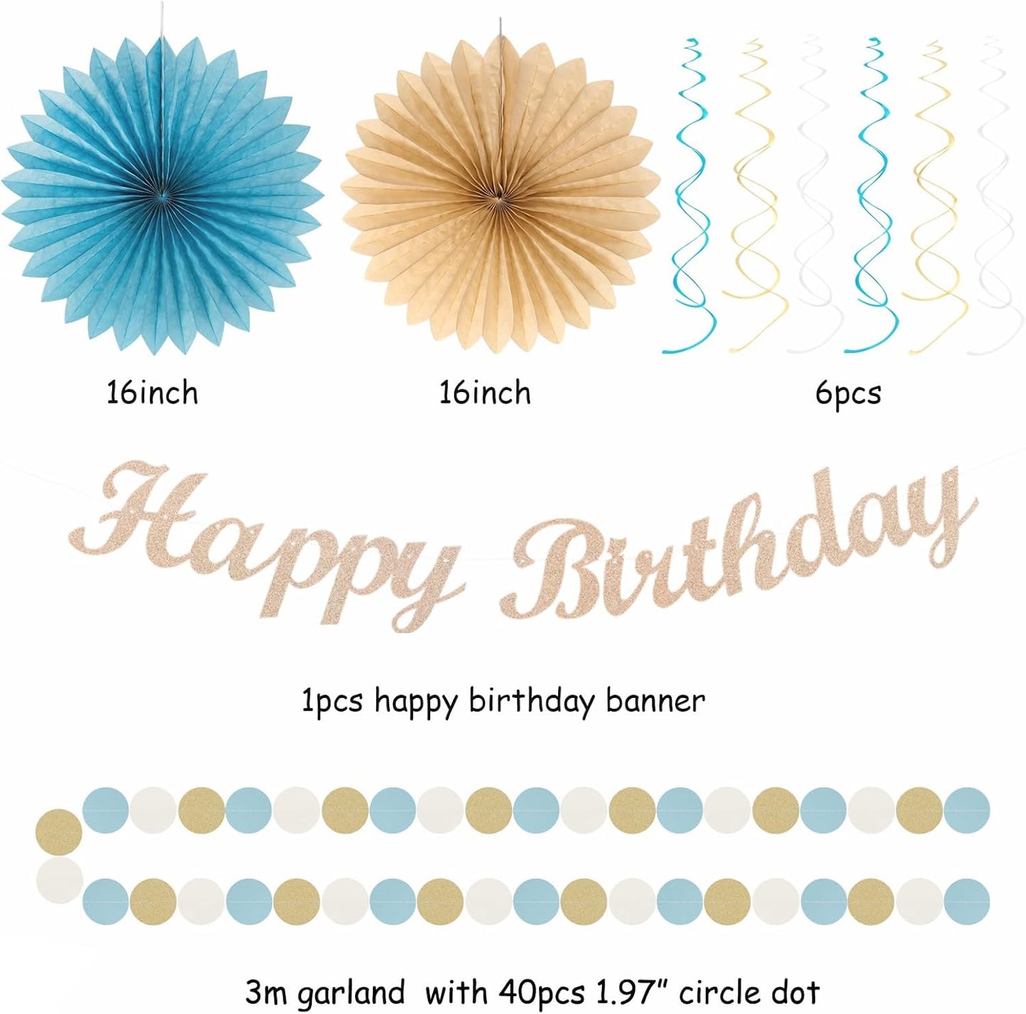 Light-Dusty Blue Beige-Champagne Women Birthday-Decorations - 21pcs Boho Neutral Happy Banner