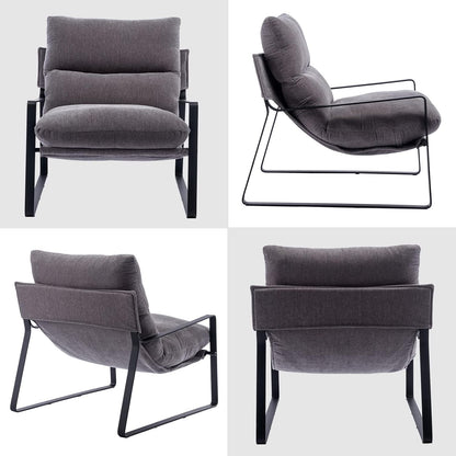 DUOMAY Modern Accent Arm Chair Set of 2, Comfy Linen Lounge Lazy Chair with Metal Leg, Mid-Century