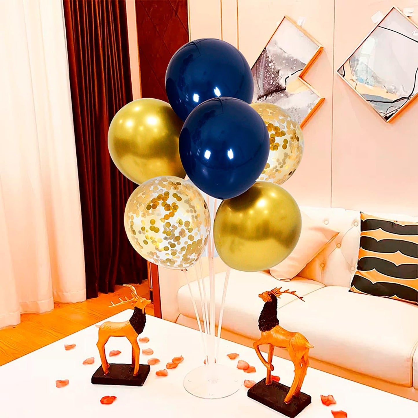 Navy Blue and Gold Balloon Stand Navy and Gold Balloons Centerpiece Table Decorations for Birthday