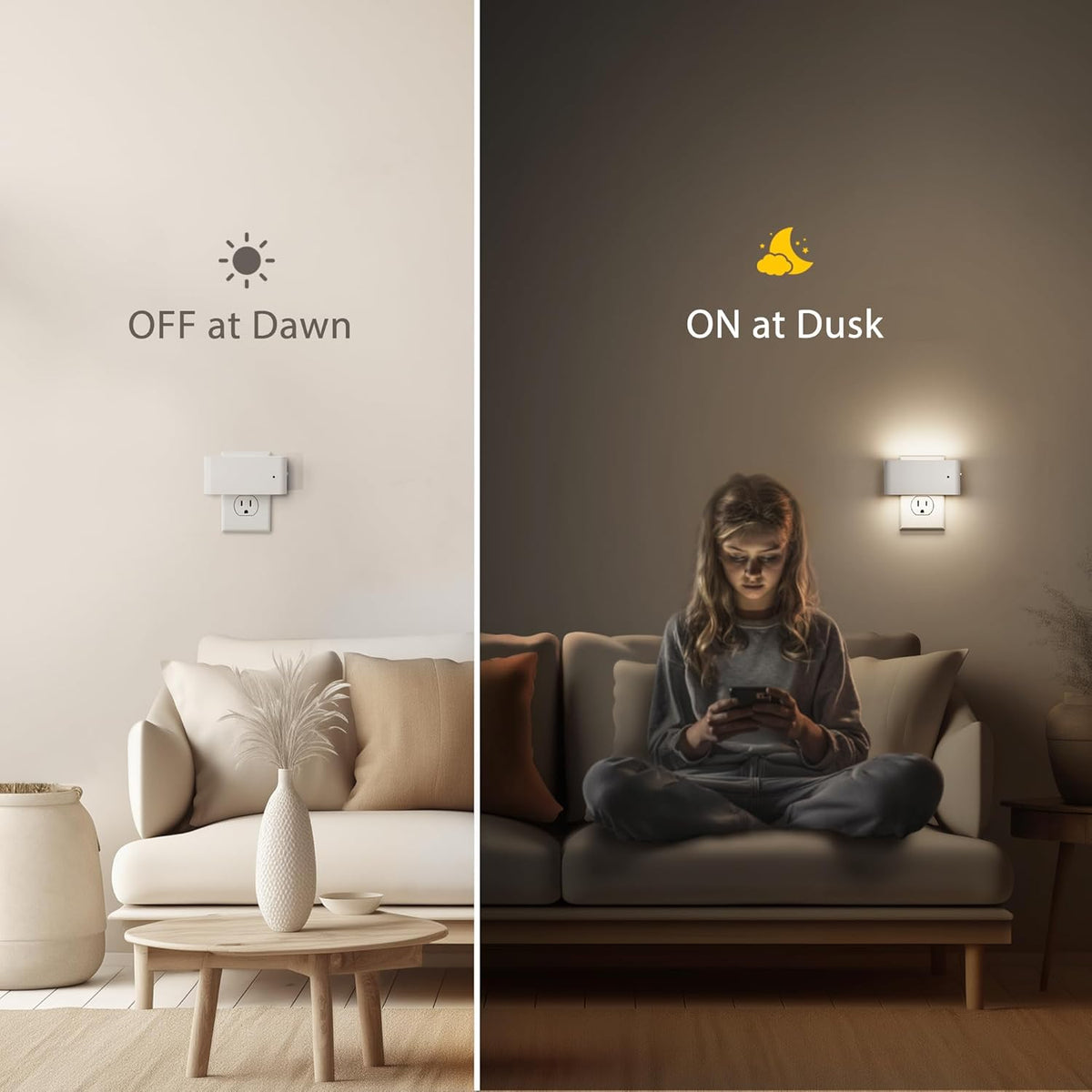 Briignite Night Lights Plug into Wall, 2 Pack, LED Night Light with Dusk to Dawn Light Sensor