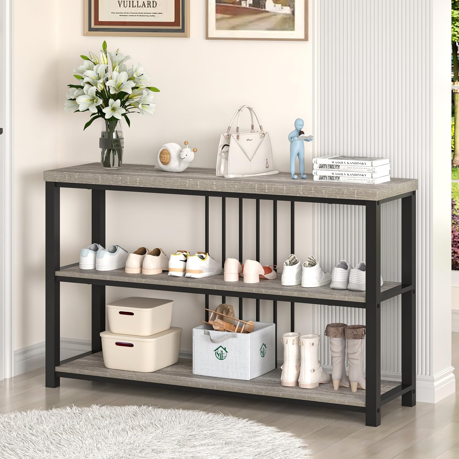 FOLUBAN Console Tables for Entryway, Sofa Table with 3 Tier Storage for Living Room Hallway Foyer
