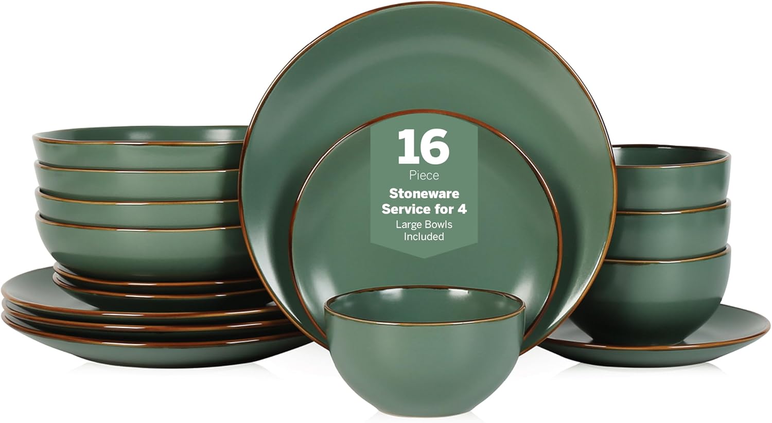 Stone Lain Brasa Modern Stoneware 16 Piece Dinnerware Sets, Plates and Bowls Sets, Dish Set for 4