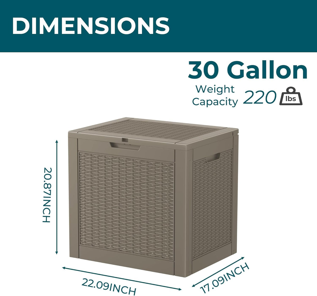 Vixzen 31 Gallon Resin Deck Box - Lockable Outdoor Storage for Patio Cushions, Garden Tools, Pool