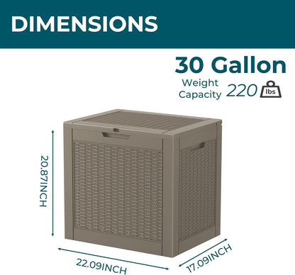 Vixzen 31 Gallon Resin Deck Box - Lockable Outdoor Storage for Patio Cushions, Garden Tools, Pool