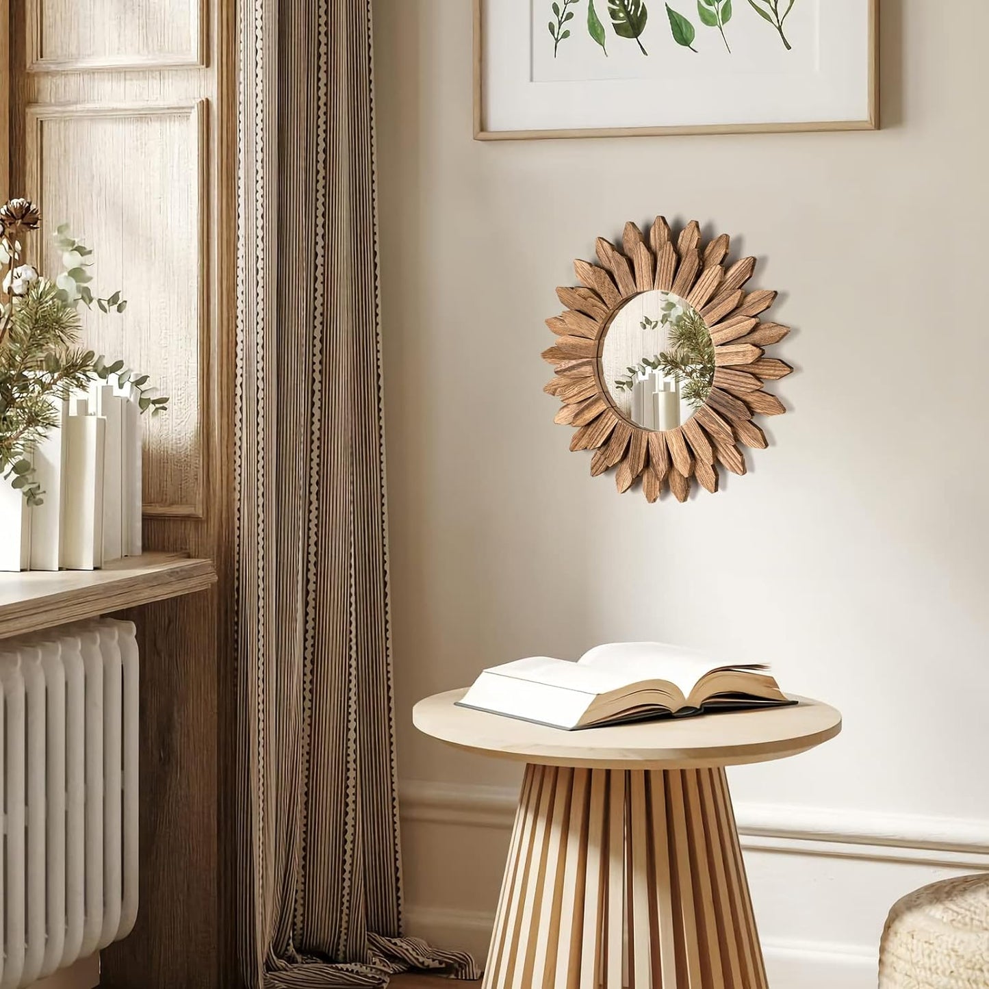 Honiway Boho Wall Decor Mirror 2 Pack Rustic Wood Mirror 12 inch Boho Mirror Home Decor Farmhouse