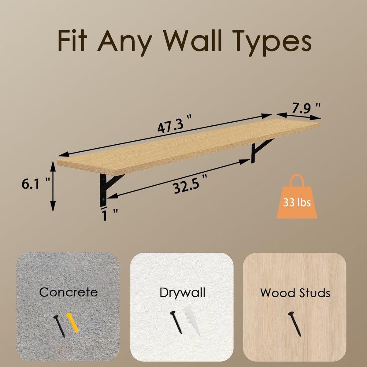 DINZI LVJ Long Wall Shelves, 47.3Inch Wall Mounted Shelves Set of 2, Extra Large Storage Ledges