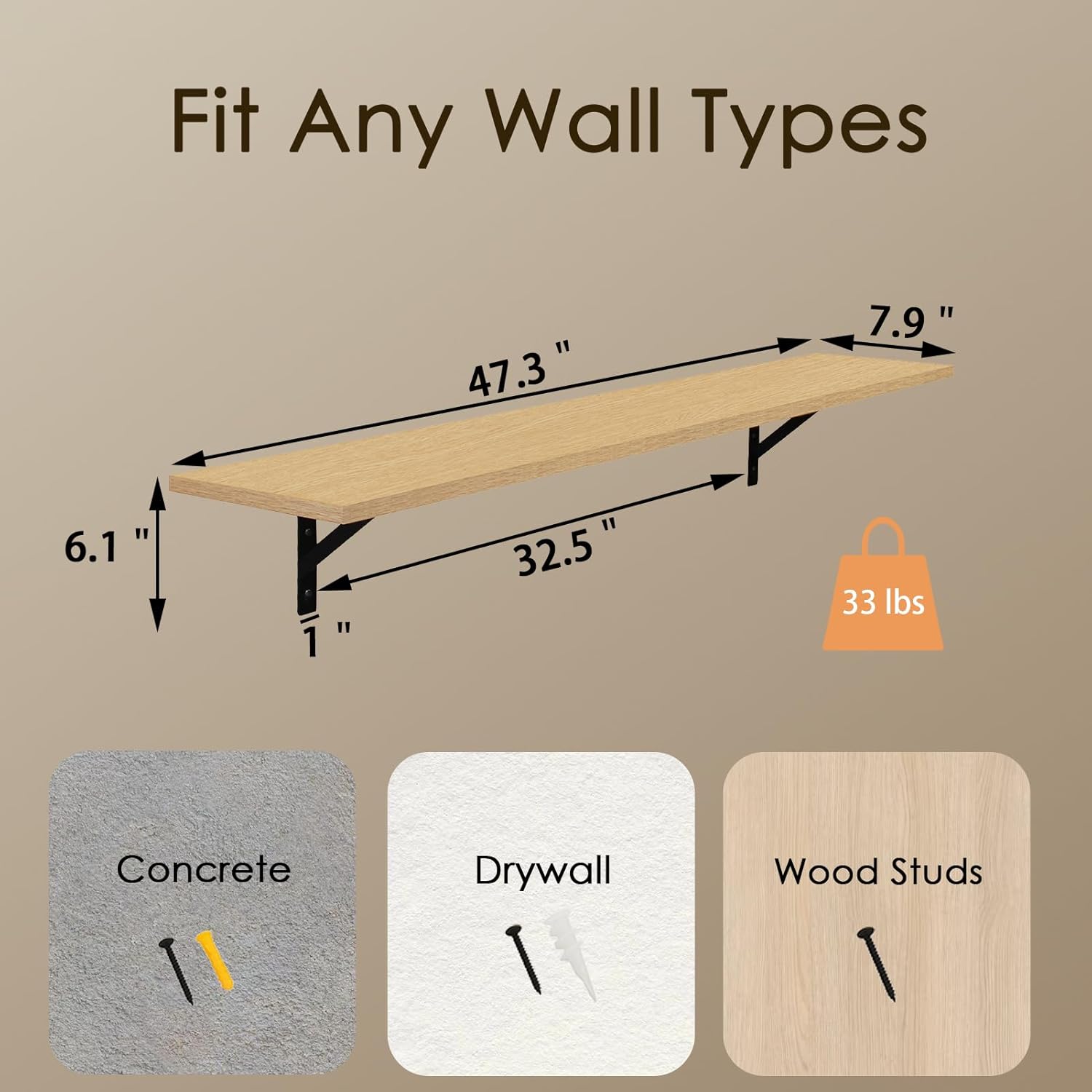 DINZI LVJ Long Wall Shelves, 47.3Inch Wall Mounted Shelves Set of 2, Extra Large Storage Ledges