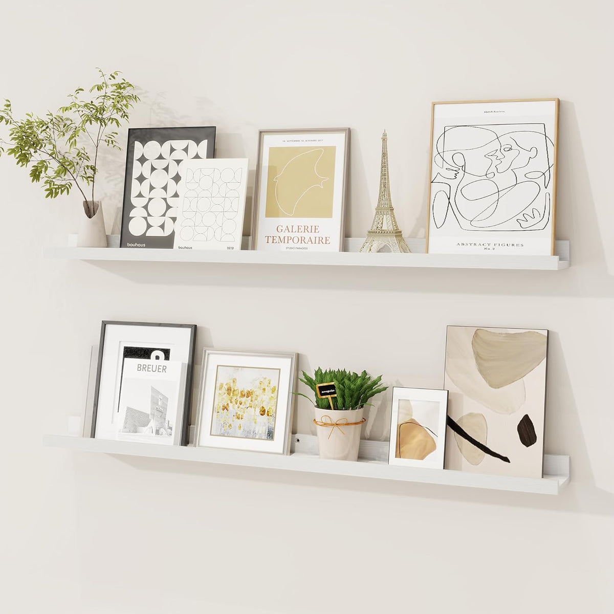 Picture Ledge Shelf, Solid Pine Wood Floating Shelves Set of 2, 36 Inches Nursery Book Shelves for