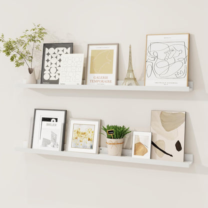 Picture Ledge Shelf, Solid Pine Wood Floating Shelves Set of 2, 36 Inches Nursery Book Shelves for