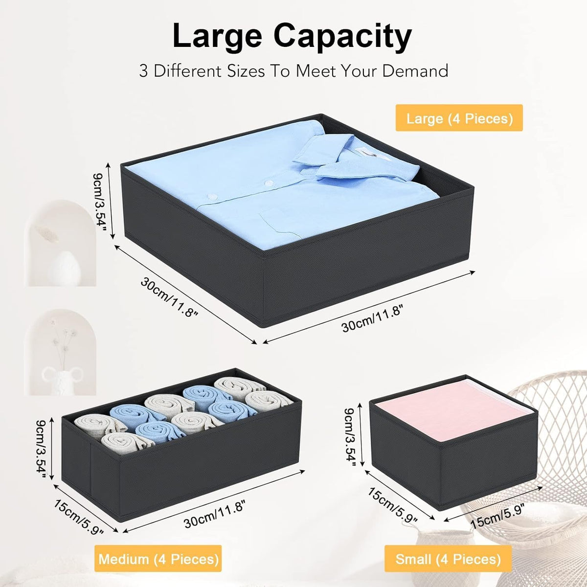 DIMJ Drawer Organizer 15 Pack - Foldable Baby Organizers and Storage & Dresser Organizer for