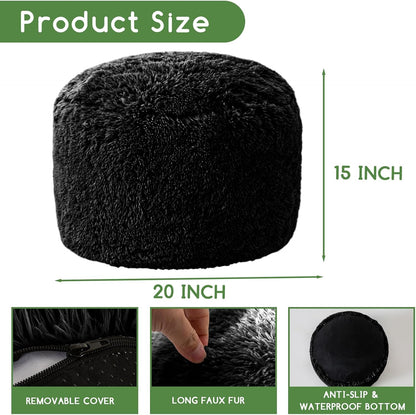 HIGOGOGO Round Stuffed Pouf Ottoman, Long Faux Fur Poufs with Foam Chunk Filling, Fluffy and Furry