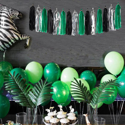 Black Green Silver Tassel Garland - 15pcs Soccer Party Supplies Tassels Graduation Backdrop