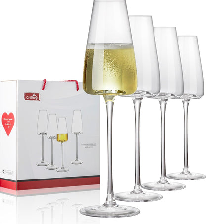 Champagne Flutes Glass Set of 4,Crystal Champagne Glasses 9OZ/ 270ML, Hand Blown Mimosa Glasses