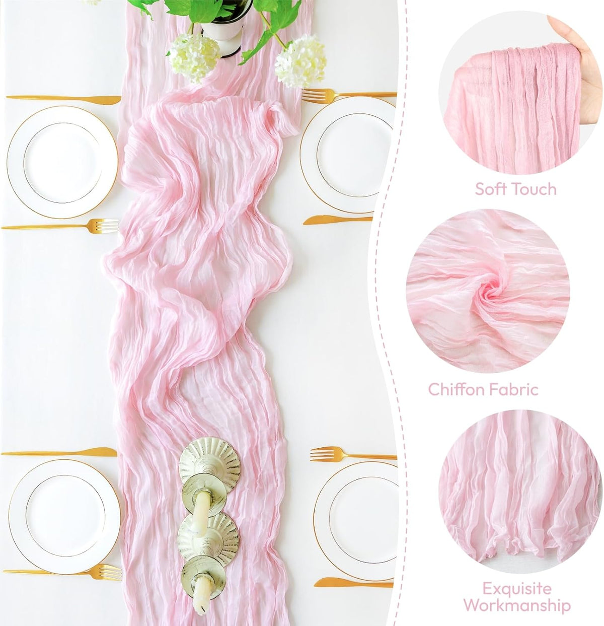 Sioloc 5 Pack Light Pink Cheesecloth Table Runner Fall Autumn Decor for Home 10ft Table Cloth for