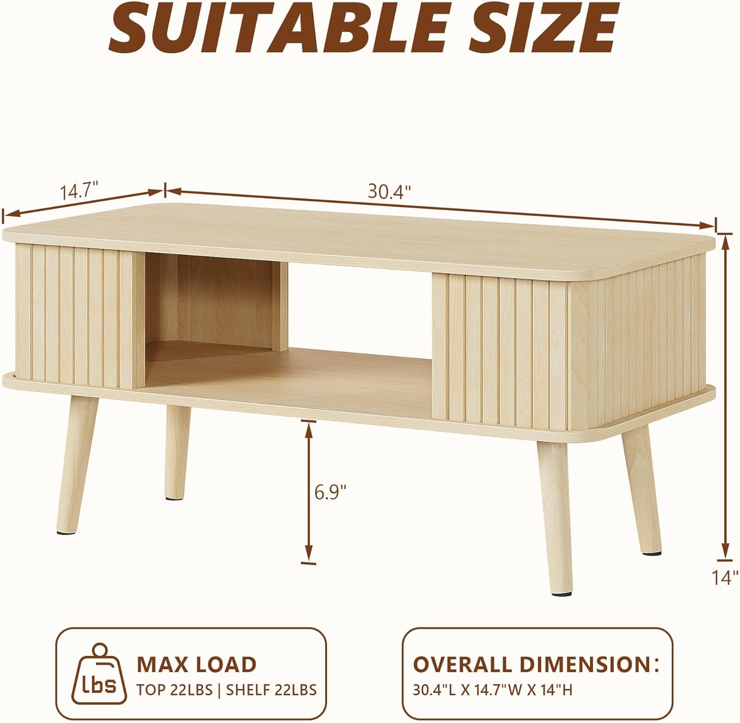 LAZZO Coffee Table with Storage Center Table for Living Room Rectangle Coffee Table with Rounded