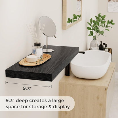 24 Inch Floating Shelves, Rustic 24 x 9 Black Floating Shelf for Wall, Black Bathroom Shelf Set of