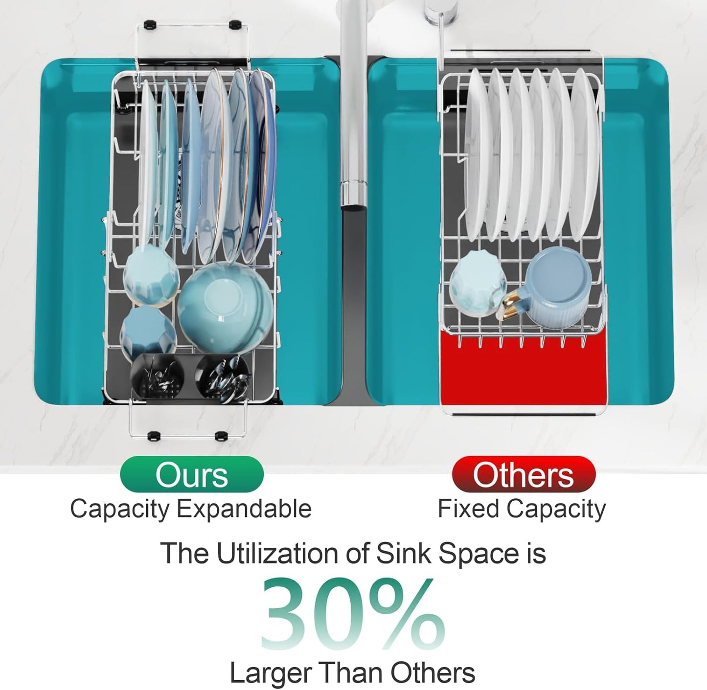 GSlife Expandable in Sink Small Dish Drying Rack - Stainless Steel Capacity Adjustable Over The