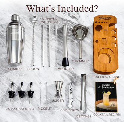 KITESSENSU Cocktail Shaker Set Bartender Kit with Stand | Bar Set Drink Mixer Set with All