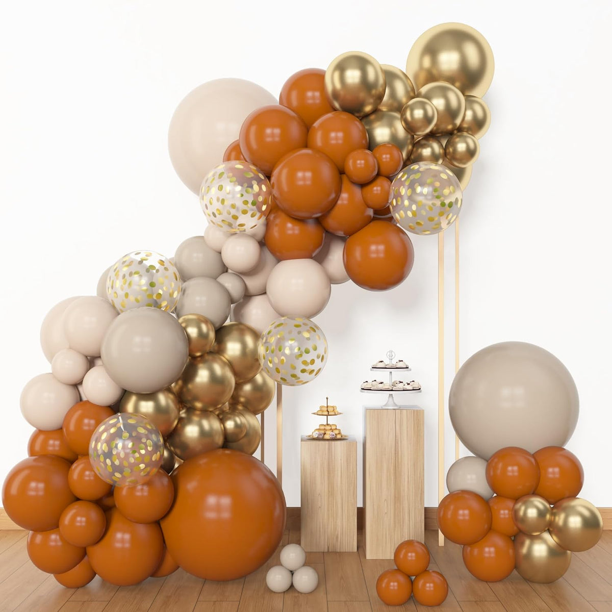 Amandir 153pcs Burnt Orange Balloon Garland Arch Kit, Different Sizes 18 12 10 5inch White Sand