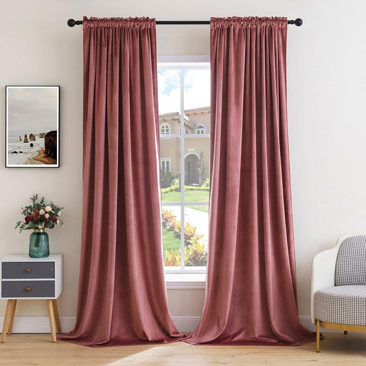 MIULEE Dusty Rose Pink Velvet Curtains Thermal Insulated Blackout Curtain Drapes for Bedroom Living