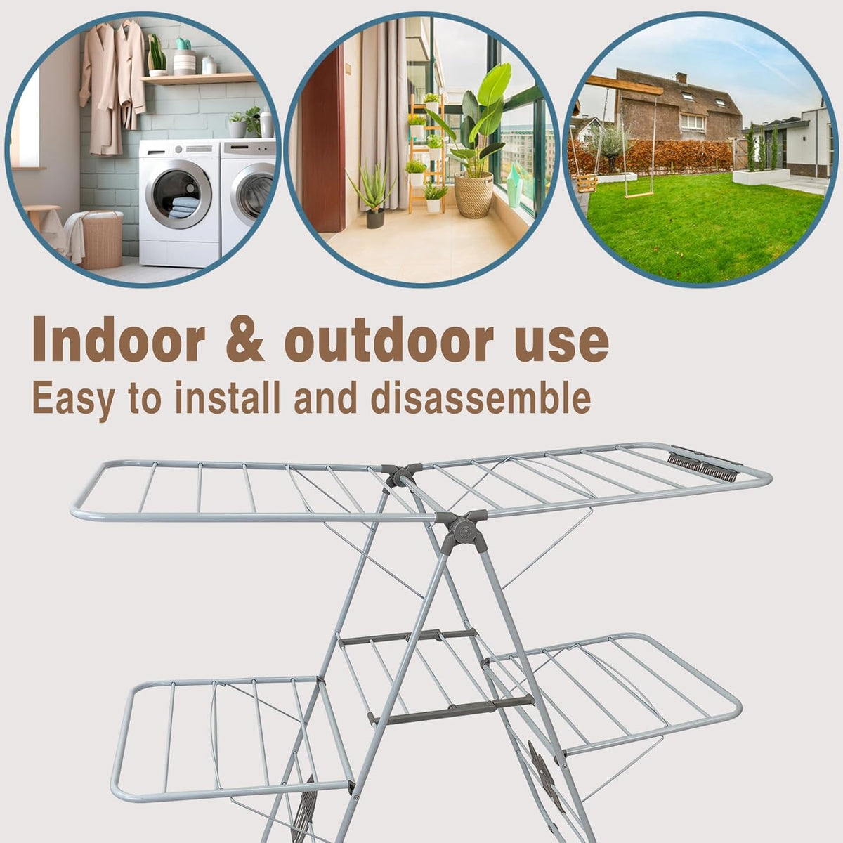 Large Capacity Double Drying Rack, Folding Rustproof Drying Rack with Non-Slip Clips and Drainage