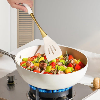 Elegant White Gold Silicone Cooking Utensils Set - Non-Toxic, Dishwasher Safe Kitchen Utensils Set