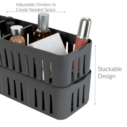 Simplify 4 Compartment Stackable Bin with Adjustable Dividers | Drawer Organizer | Storage Basket |