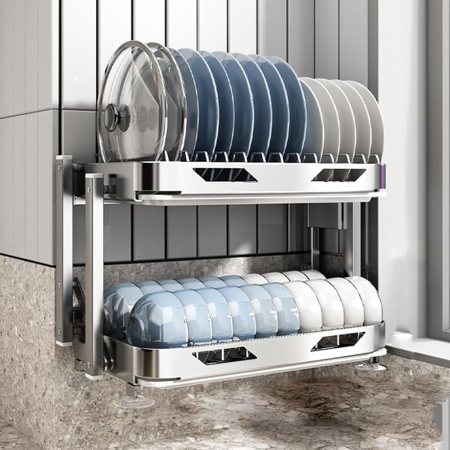 Dish Drying Rack with Drain Board - Rustproof Stainless Steel Dish Rack with Utensil Holder,Dish
