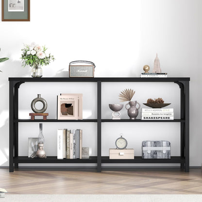 LVB Black Console Table, Modern Entryway Table with 3 Tier Storage Shelves, Industrial Sofa Table