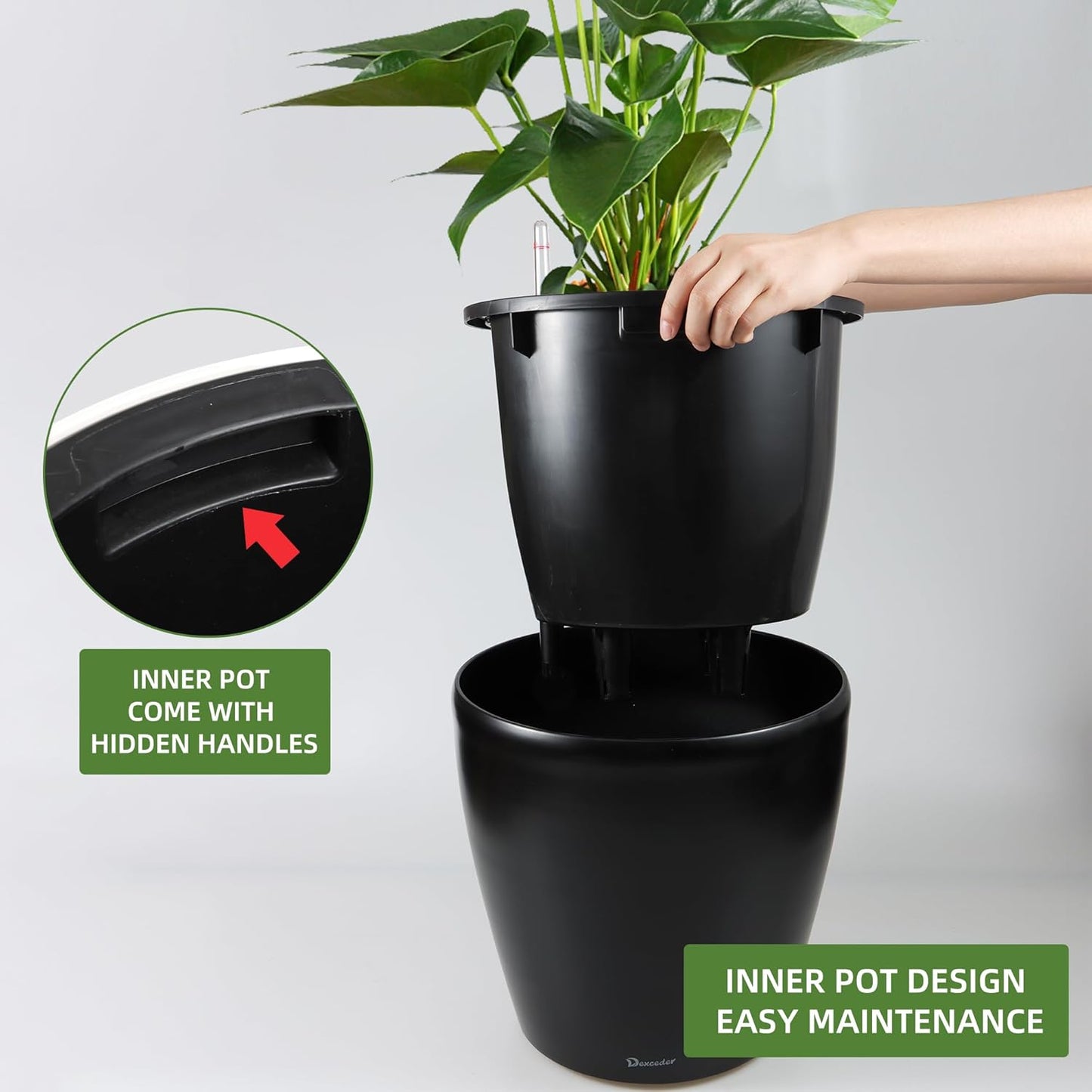 Dexceder 13x12 Self Watering Planter with Wheels Indoor Outdoor, Inner Pot Design, Thickened Large