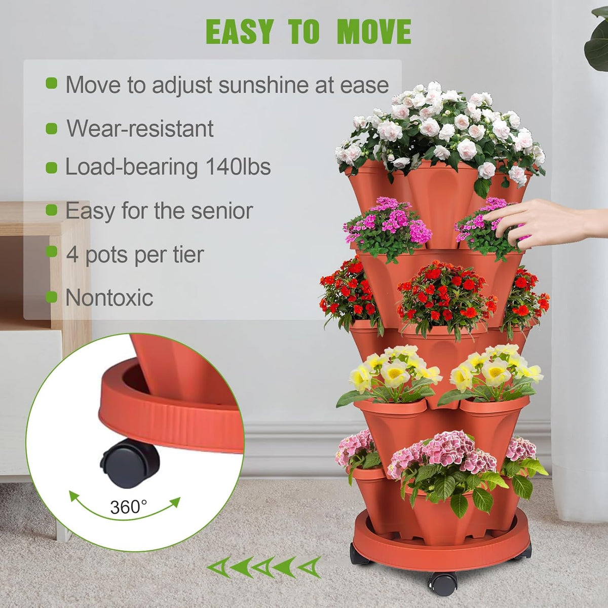 Vertical Strawberry Planter 5 Tier Stackable Tower Herb Planters Stacking Outdoor Garden Planters