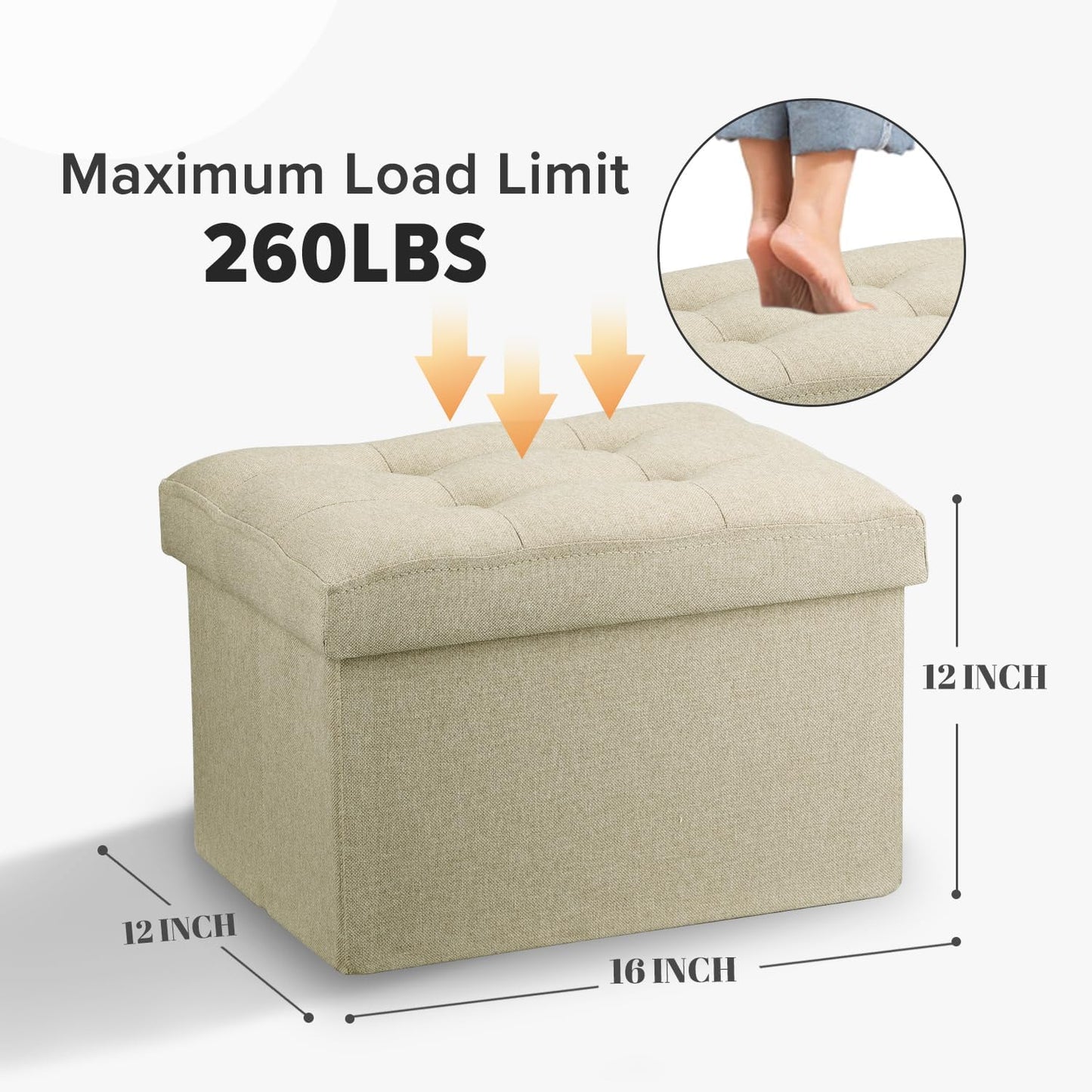 LINMAGCO Ottoman Storage Ottoman with Storage Small Foot Rest Stool Under Desk Stool Short Folding