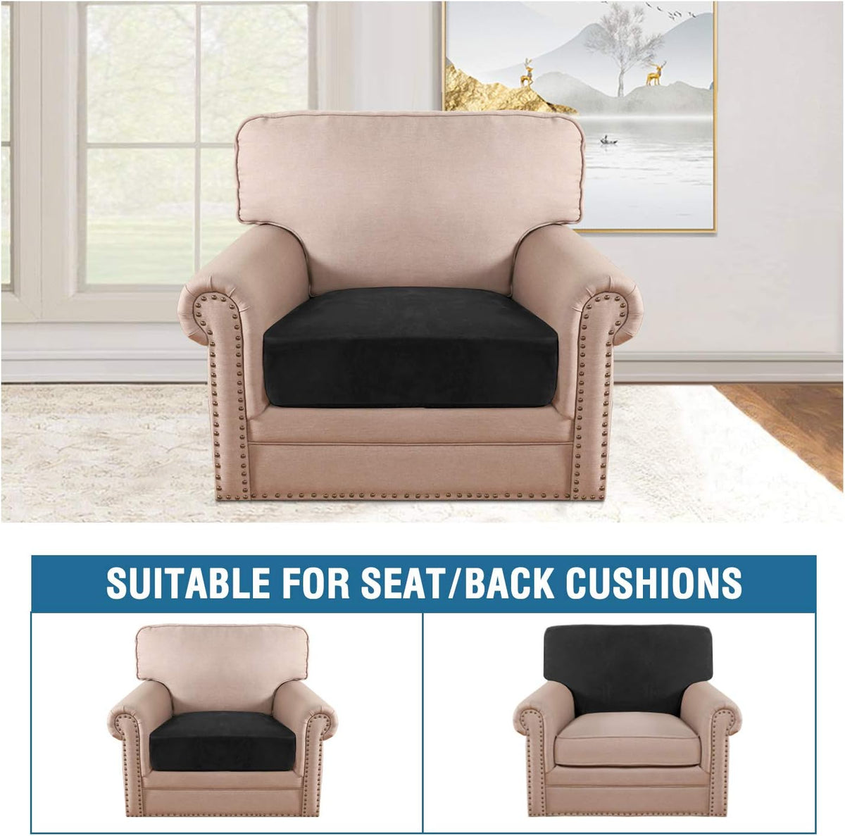 H.VERSAILTEX Velvet Stretch Couch Cushion Cover Plush Cushion Slipcover for Chair Cushion Furniture