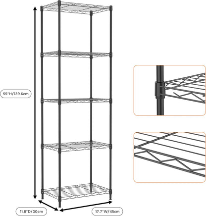 5 Tiers Shelf Metal Storage Shelves Wire Rack Closet Organizers with Wheel for Garage Kitchen