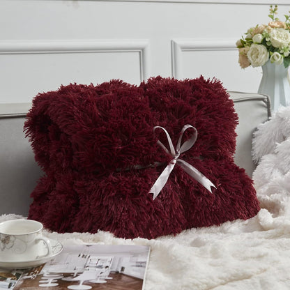 GONAAP Fuzzy Faux Fur Throw Blanket Queen Size Wine Red Super Soft Cozy Plush Fuzzy Shaggy Blanket