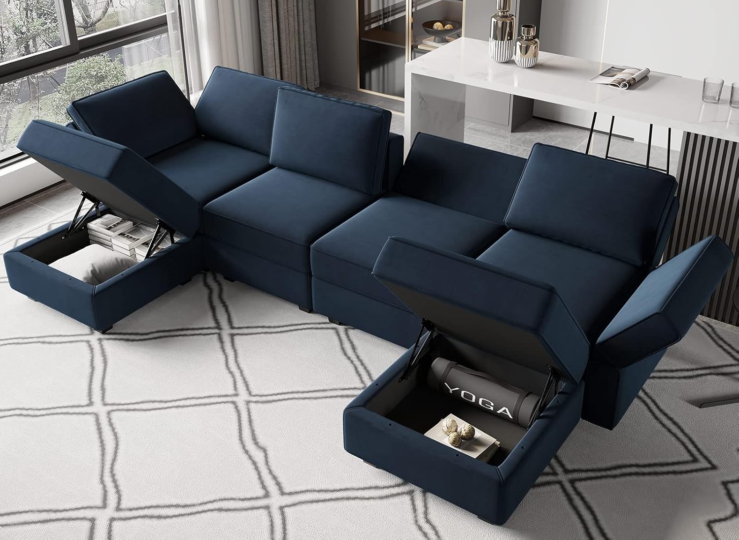 Belffin Modular Sectional Sofa U Shaped Velvet Couch with Reversible Chaise Oversized Couch with
