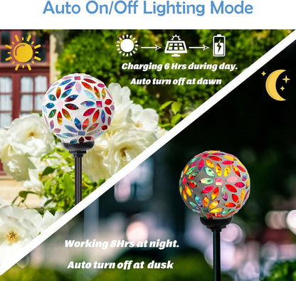 Afirst Solar Lights Outdoor Decorative - Solar Mosaic Garden Stakes Flower Decorative Lights