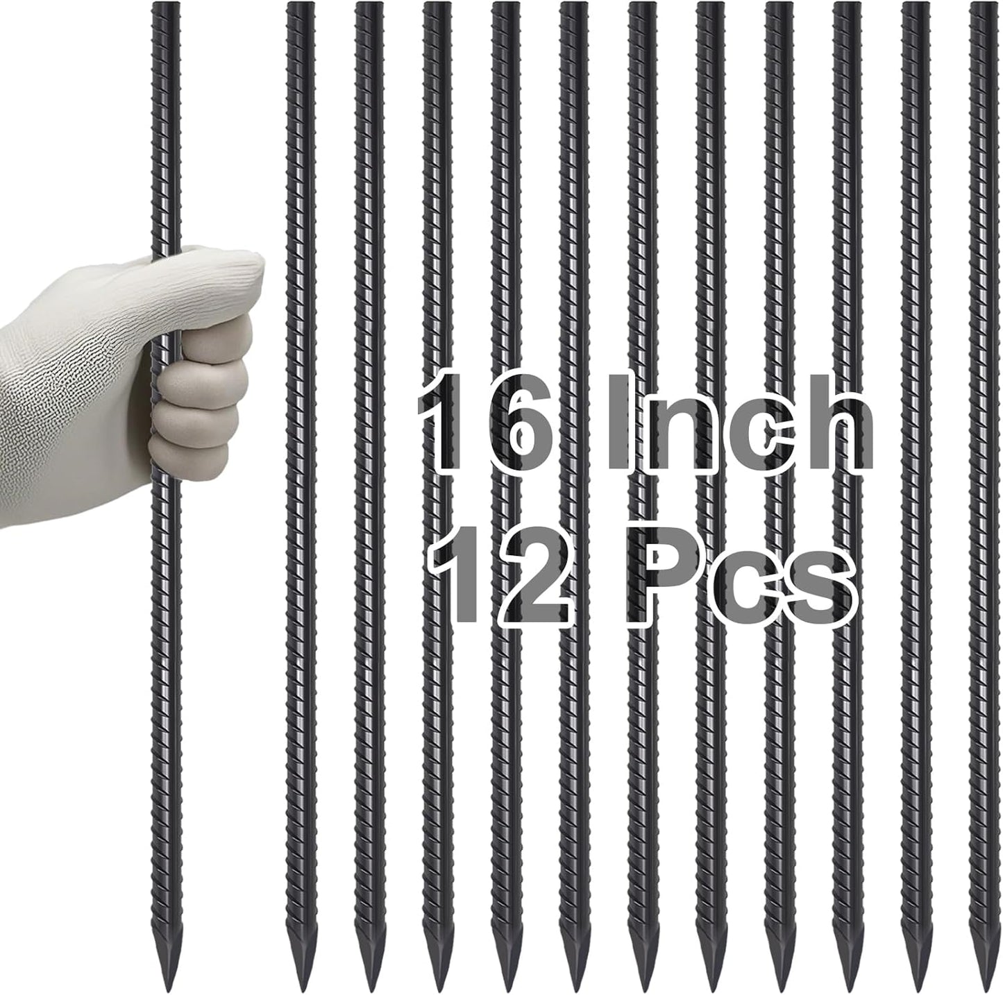 VVOKGO Rebar Stakes 16 Inches Ground Concrete Form Stakes (12pcs), Straight Metal Spikes Heavy Duty