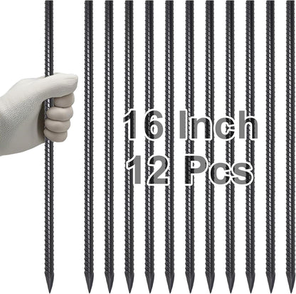 VVOKGO Rebar Stakes 16 Inches Ground Concrete Form Stakes (12pcs), Straight Metal Spikes Heavy Duty