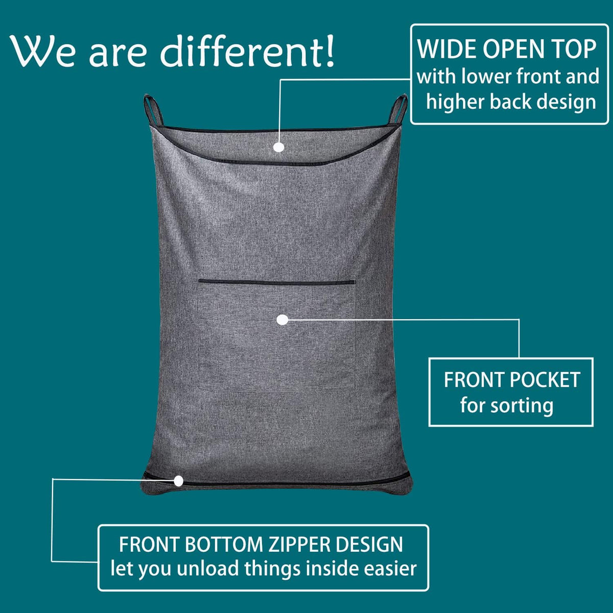 XL Hanging Hamper, Over The Door Hamper with Free Hanging Hooks, Space Saving Over Door Laundry Bag