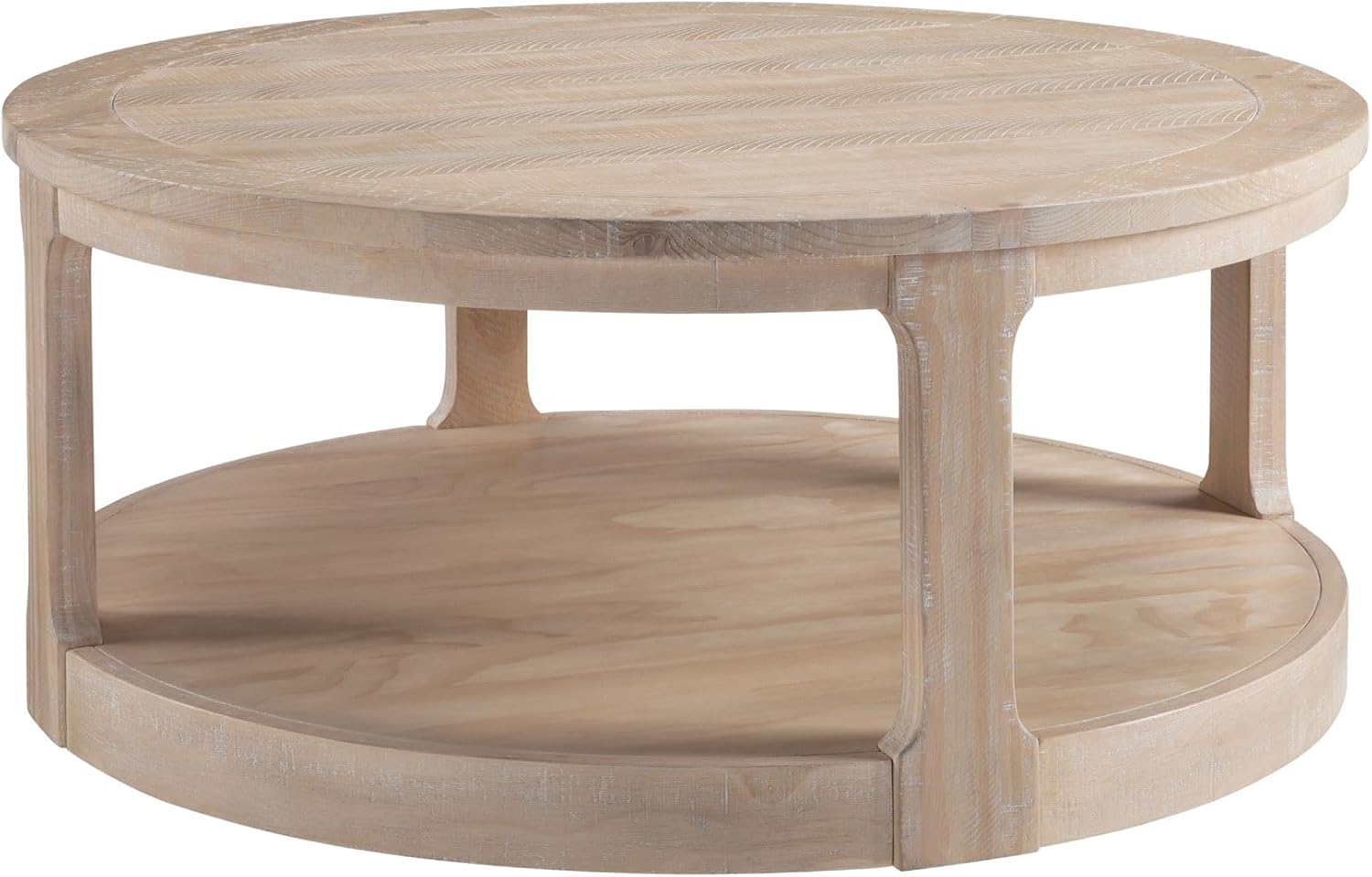 WILLIAMSPACE 40" Round Coffee Table with Wheels, Circle 2 Tier Solid Wood Center Coffee Table, Mid