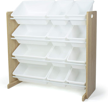 Humble Crew Kids Toy Storage Organizer with 12 Plastic Bins, Natural Wood/White – Removable Bins