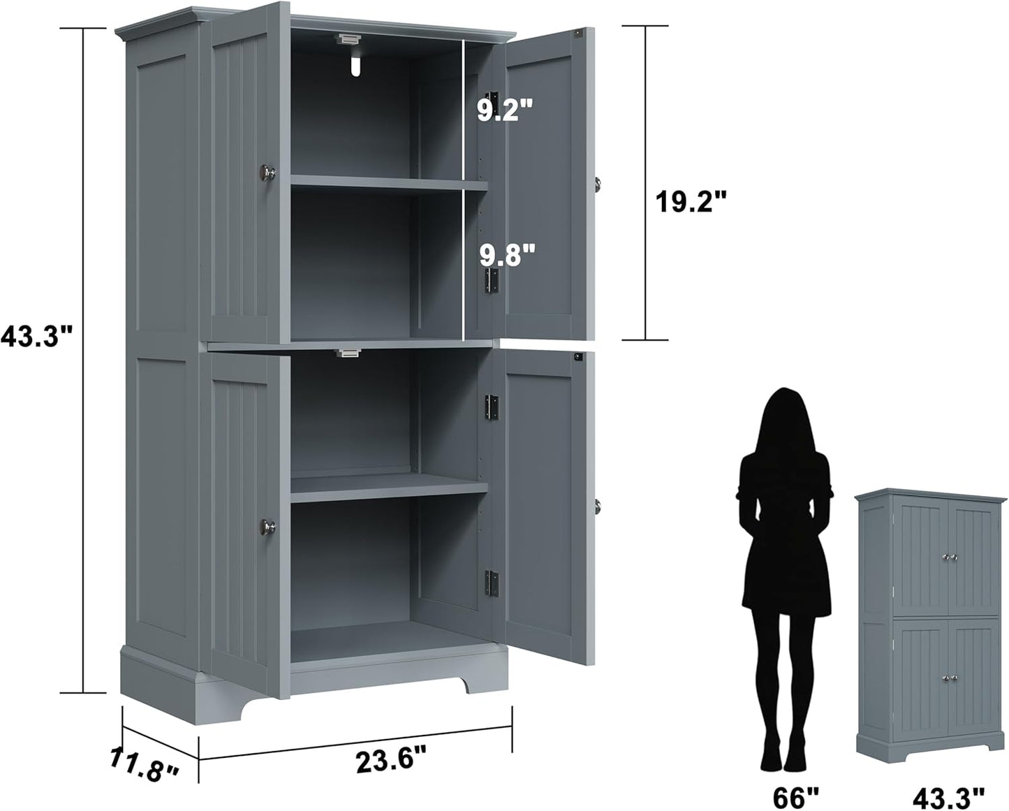 ChooChoo Bathroom Floor Cabinet, Modern Bathroom Storage Cabinet with 4 Doors and Adjustable