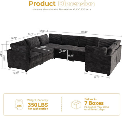 HOOOWOOO Modular Sectional Sofa,7 Pieces Sectional Couches for Living Room,131X98 U Shaped Cloud