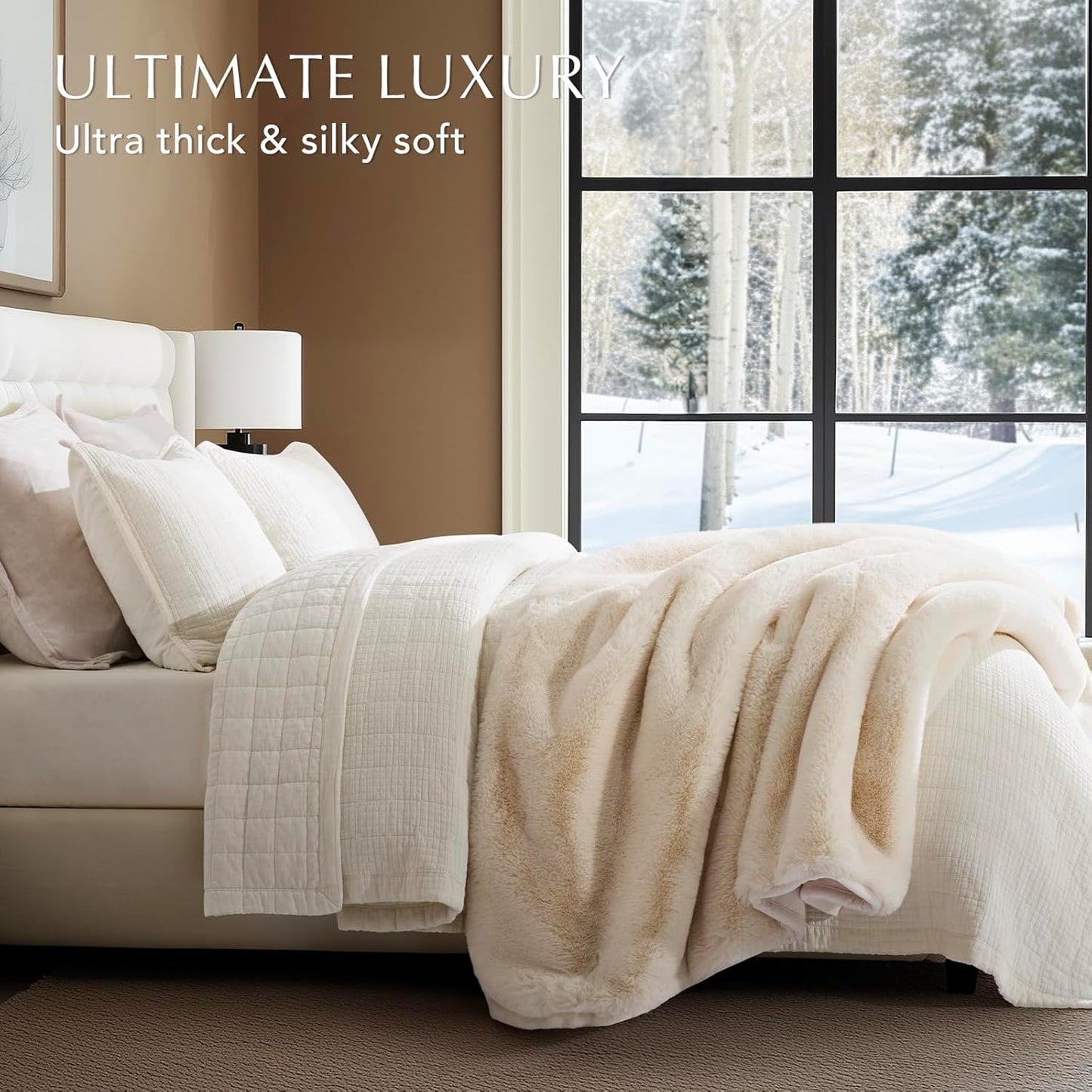 Luxury Soft Faux Chinchilla Fur Throw Blanket for Couch, Warm Thick Heavy Winter Throw Blanket