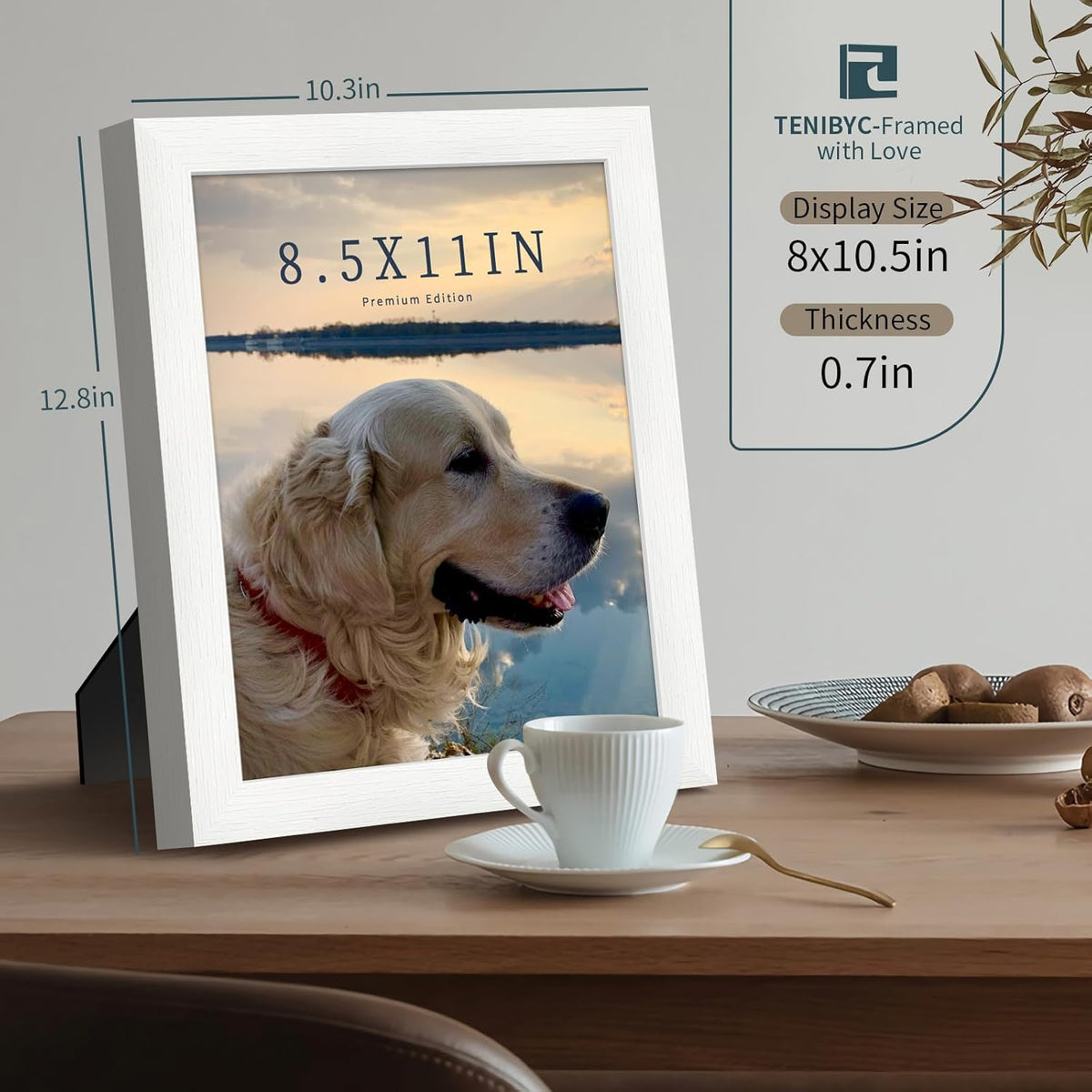 8.5x11 Picture Frame Set of 3 - White Woodgrain, Solid Wood & HD Tempered Glass, Table Display or