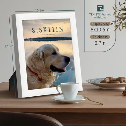 8.5x11 Picture Frame Set of 3 - White Woodgrain, Solid Wood & HD Tempered Glass, Table Display or