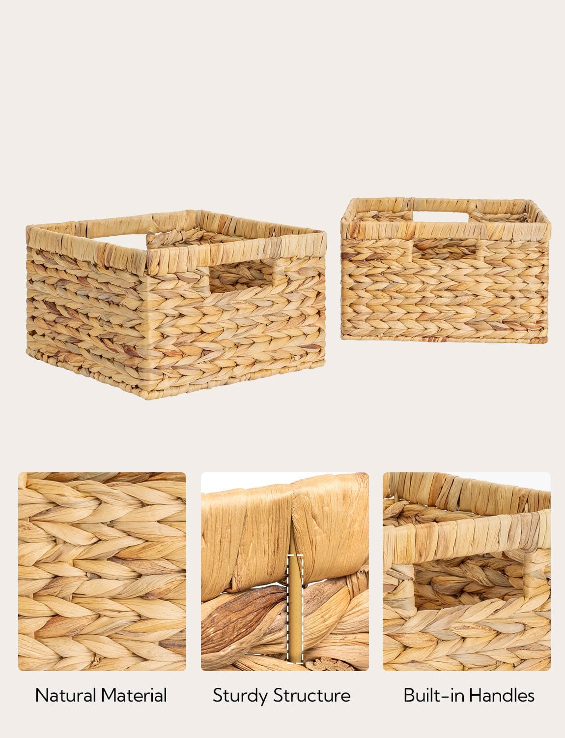 StorageWorks Wicker Storage Basket, Large and Small Baskets, Water Hyacinth Basket for Organizing