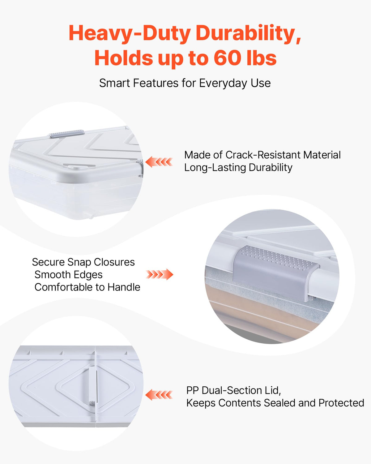 VEVOR Under Bed Storage with Wheels, 31.7 x 15.6 x 6.9 inch Underbed Containers, Underbed Shoes