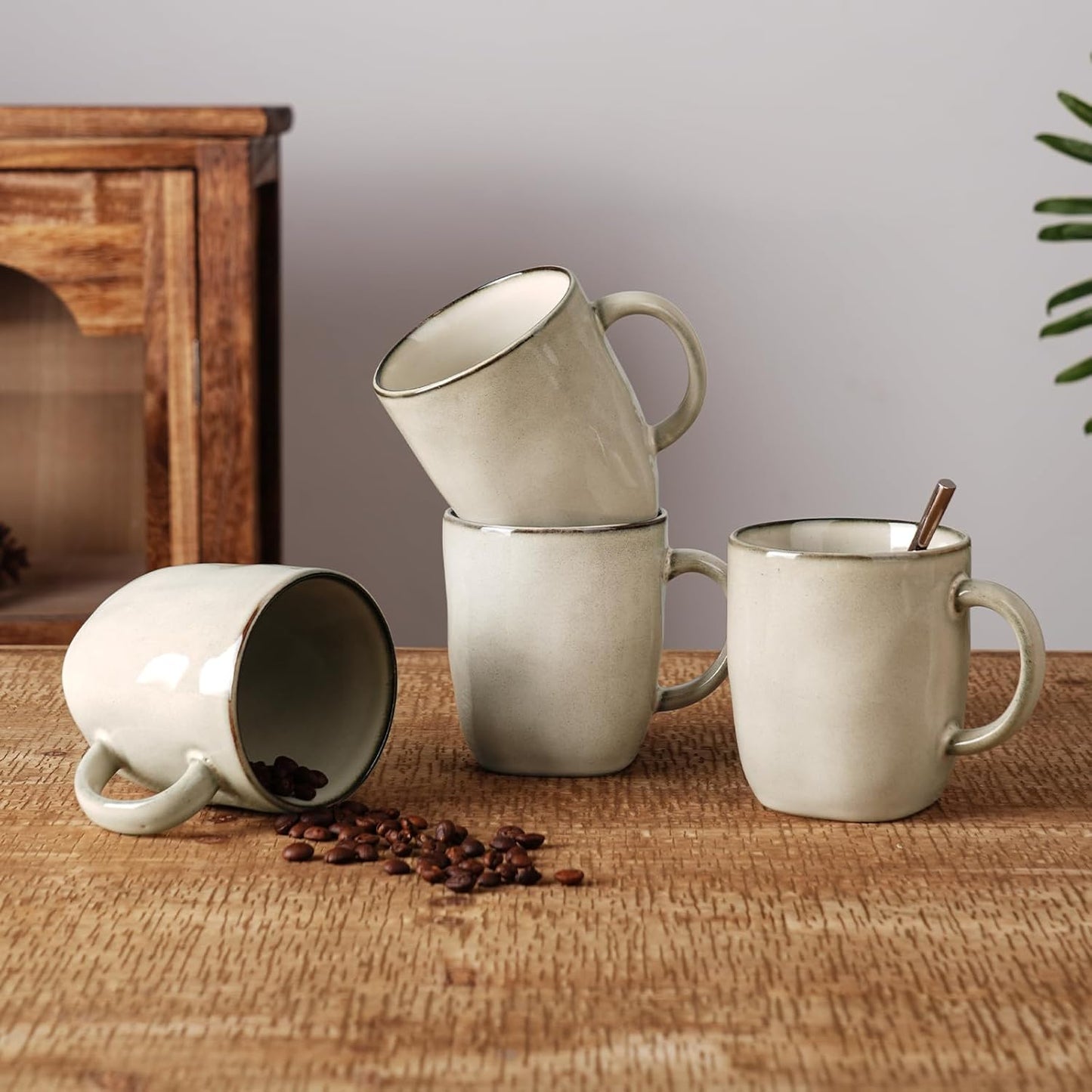 famiware Coffee Mugs Set of 4, Ocean Square 13oz Coffee Cup Set with Handle for Cocoa, Milk, Hot